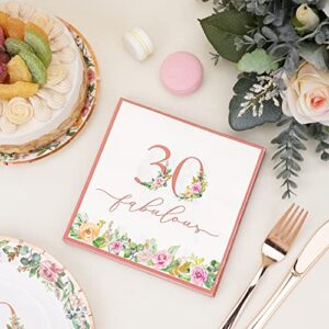 Crisky 30th Birthday Napkins and Plates for Women Rose Gold Floral Party Decoration, 30 and Fabulous Plates and Napkins for Women 30th Birthday.