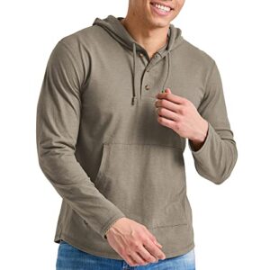 hanes men's originals tri-blend jersey, t-shirt hoodie with henley collar, oregano pe heather, large