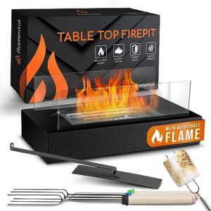 flammtal tabletop fire pit [3h burning time] - table top firepit indoor & outdoor - smores maker with 4 roasting sticks - portable fire pit with adjustable flames - ethanol table top fire pit bowl