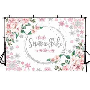 aibiin 7x5ft winter baby shower backdrop for girl a little snowflake is on the way baby shower decorations pink silver snowflakes photography background banner photo props