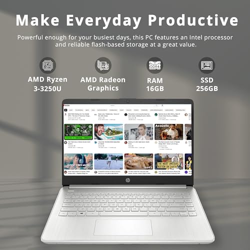 HP 14" FHD IPS-Type Lightweight Laptop, AMD Ryzen 3-3250U, 16GB RAM, 256GB PCIe SSD, AMD Radeon Graphics, True Vision HD Camera, Wi-Fi 5, Bluetooth, Win 11, Silver, 32GB USB Card