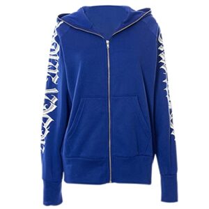 playpunk women zip up hoodie y2k letter graphic print rhinestone oversized hoodies gothic jacket vintage streetwear blue