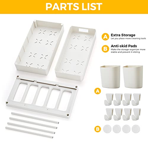 Ravinte 2 Pack Pull Out Under Sink Organizer 2 Tier Multi Purpose Sink Organizers Storage For Bathroom Kitchen Sink Storage Organizer With Hook & Hanging Cup White Sliding Cabinet Organizer