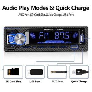 Single Din Car Stereo Marine Radio Bluetooth Hands Free Calling Car Audio Receivers with Digital LCD Display FM Car Radio MP3 Player Quick Charge USB/SD/AUX-in Built-in Microphone + Remote Control