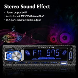 Single Din Car Stereo Marine Radio Bluetooth Hands Free Calling Car Audio Receivers with Digital LCD Display FM Car Radio MP3 Player Quick Charge USB/SD/AUX-in Built-in Microphone + Remote Control