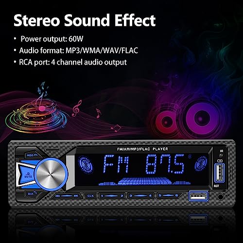 Single Din Car Stereo Marine Radio Bluetooth Hands Free Calling Car Audio Receivers with Digital LCD Display FM Car Radio MP3 Player Quick Charge USB/SD/AUX-in Built-in Microphone + Remote Control