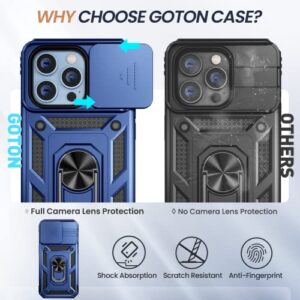 Goton for iPhone 14 Pro Case with Screen Protector - Slide Camera Cover Phone Case with Ring Stand, Heavy Duty Military Grade Shockproof Rugged Bumper for iPhone 14 Pro Accessories Blue