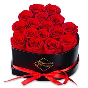 glamour boutique 16-piece forever flowers heart shape box - preserved roses, immortal roses that last a year - eternal rose preserved flowers for delivery prime mothers day & valentines day - red