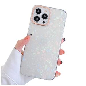 yelovehaw designed for iphone 14 pro case for women girls, glitter pearly-lustre shell pattern cute phone case, slim soft frame hard panel protective cover for iphone 14pro 6.1'' (colorful)