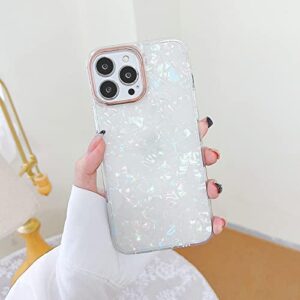 YeLoveHaw Designed for iPhone 14 Pro Case for Women Girls, Glitter Pearly-Lustre Shell Pattern Cute Phone Case, Slim Soft Frame Hard Panel Protective Cover for iPhone 14Pro 6.1'' (Colorful)