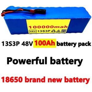 Tiahf 5pcs 48V 100Ah Ebike Battery, 13S3P Lithium Ion Scooter Battery Pack with Charger, Built-in BMS with Xt60 Plug + Charger, for 250W~1000W Motor Ebike Electric Bicycle