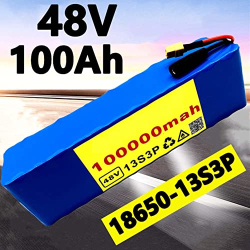 Tiahf 5pcs 48V 100Ah Ebike Battery, 13S3P Lithium Ion Scooter Battery Pack with Charger, Built-in BMS with Xt60 Plug + Charger, for 250W~1000W Motor Ebike Electric Bicycle