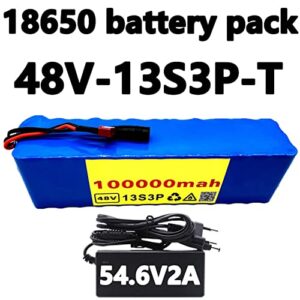 Tiahf 5pcs 48V 100Ah Ebike Battery, 13S3P Lithium Ion Scooter Battery Pack with Charger, Built-in BMS with Xt60 Plug + Charger, for 250W~1000W Motor Ebike Electric Bicycle