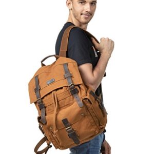 Kattee Men's Leather Canvas Backpack Large Bag Travel Rucksack Khaki