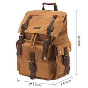 Kattee Men's Leather Canvas Backpack Large Bag Travel Rucksack Khaki