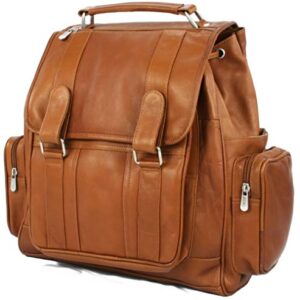 Piel Leather Double Loop Flap-Over Laptop Backpack, Saddle, One Size