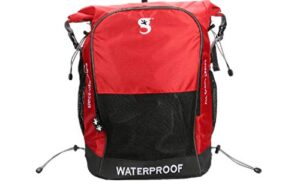 geckobrands dueler waterproof 32l backpack (red/grey), use for nearly any sport, 2 compartments, separate wet from dry, personalize