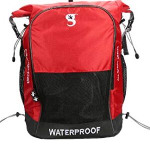 geckobrands Dueler Waterproof 32L Backpack (Red/Grey), Use for nearly any sport, 2 compartments, Separate Wet from Dry, Personalize