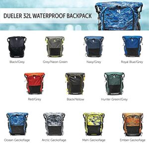 geckobrands Dueler Waterproof 32L Backpack (Red/Grey), Use for nearly any sport, 2 compartments, Separate Wet from Dry, Personalize