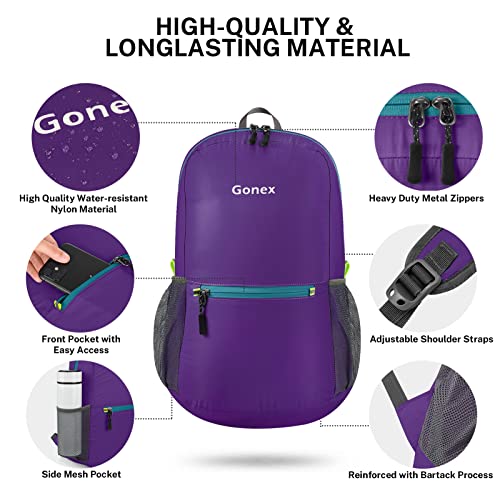 Gonex Ultra Lightweight Packable Backpack Daypack Handy Foldable Camping Outdoor Travel Cycling Backpacking(Purple)