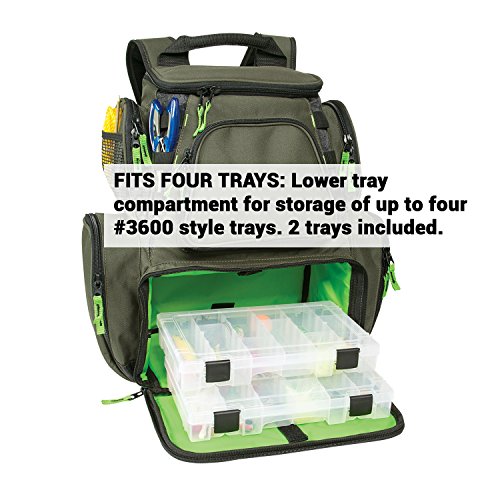 Custom Leathercraft Wild River WT3606 Multi-Tackle Large Backpack with Two 3600 Style Trays, One Size, Green