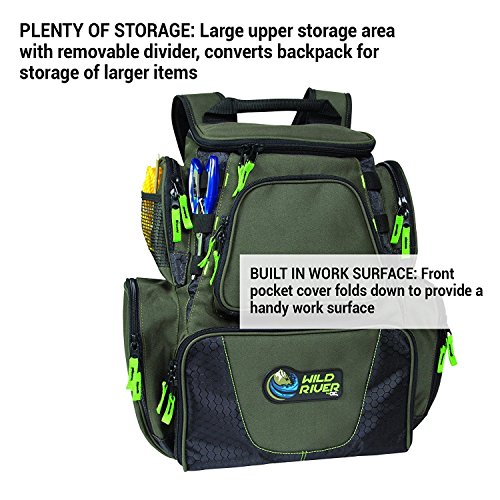 Custom Leathercraft Wild River WT3606 Multi-Tackle Large Backpack with Two 3600 Style Trays, One Size, Green