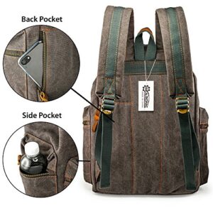 GEARONIC 21L Vintage Canvas Backpack for Men Women Leather Rucksack Knapsack 15 inch Laptop Tote Satchel College Military Army Shoulder Rucksack Hiking Bag-Gray