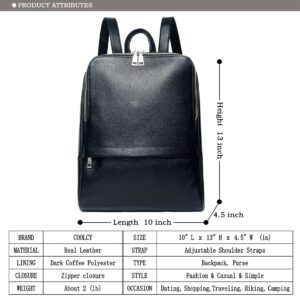 COOLCY Women Real Genuine Leather Backpack purse Fashion Bag (Black)