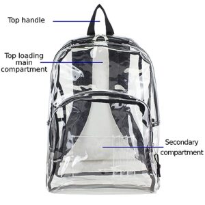 Eastsport Clear Backpack Stadium Approved See Through Transparent Heavy Duty with Padded Adjustable Straps – Perfect for Work, Security, Airports, Concerts, and Sporting Events - Black