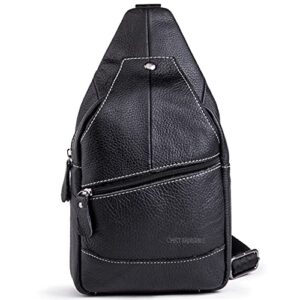 chrysansmile genuine leather shoulder sling backpack bag unisex outdoor crossbody sling pack sport daypack - black one size