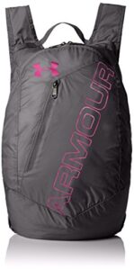 under armour packable backpack, graphite (040)/tropic pink, one size fits all