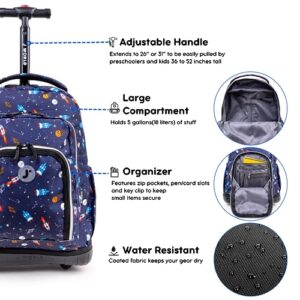 J World Lollipop Kids Rolling Backpack & Lunch Bag Set for Elementary School. Carry-On Suitcase with Wheels, Spaceship