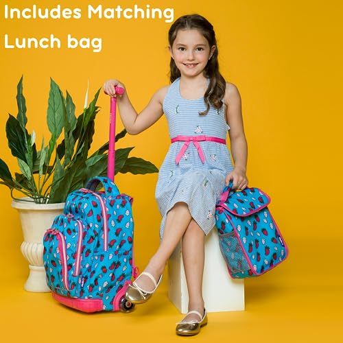 J World Lollipop Kids Rolling Backpack & Lunch Bag Set for Elementary School. Carry-On Suitcase with Wheels, Spaceship