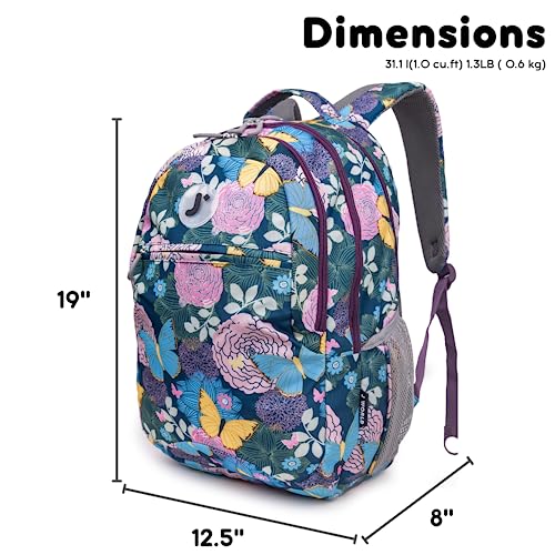 J World New York Cornelia School Backpack for Kids. Cute Womens Laptop Bookbag, Secret Garden, 18 X 12.5 X 8 (H X W X D)