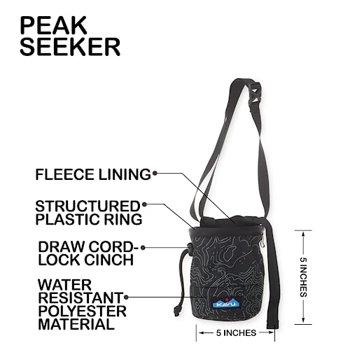 KAVU Peak Seeker Chalk Bag for Rock Climbing, Gymnastics, and Weightlifting - Black Topo