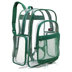 mgear 17-inch clear backpack for adults, students, children, transparent pvc school backpack with green trim