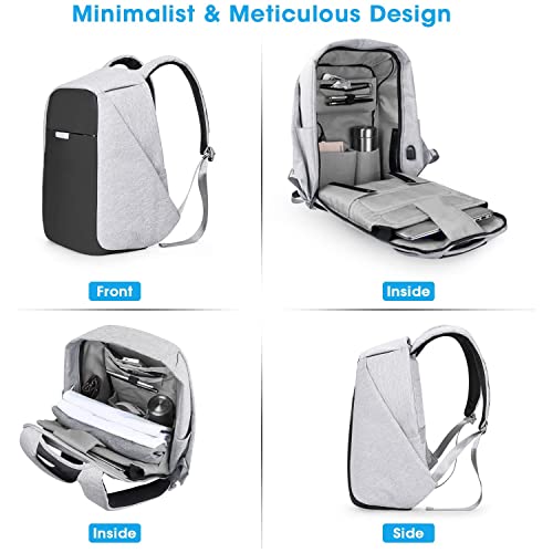 oscaurt Anti Theft Backpack - 15.6 Inch Laptop Travel Backpack with Hidden Zipper and USB Charging Port - Waterproof Business Computer Bag for Men & Women