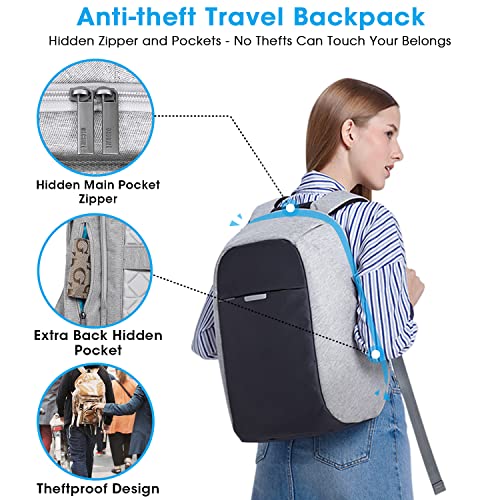 oscaurt Anti Theft Backpack - 15.6 Inch Laptop Travel Backpack with Hidden Zipper and USB Charging Port - Waterproof Business Computer Bag for Men & Women