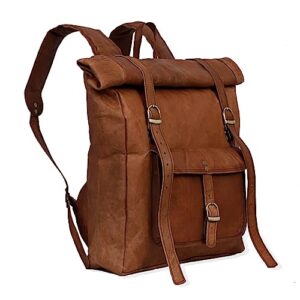 gbag (t) leather vintage roll on laptop backpack rucksack travel bag best rucksack for work brown leather roll top backpack laptop bag for men and women