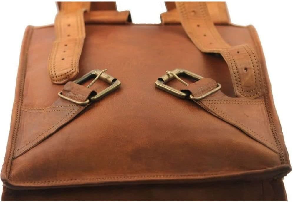 Gbag (T) Leather Vintage Roll On Laptop Backpack Rucksack Travel Bag Best Rucksack for Work Brown Leather Roll Top Backpack Laptop Bag for Men and Women