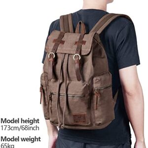 PKUVDSL Canvas Backpack, Series Vintage Leather Rucksack, 15.6’’ Laptop Backpack, Military Satchel Backpack for Men Women Traveling Hiking