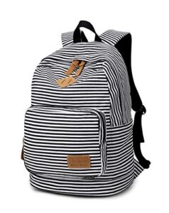 ahyapiner striped canvas backpack shoulder bag women casual travel daypack black