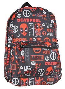 marvel deadpool backpack merc with a mouth verbiage all over print laptop travel backpack