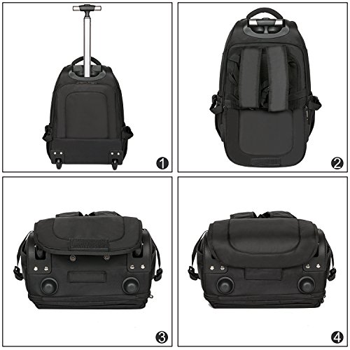 HollyHOME 19 inches Large Storage Multifunction Travel Laptop Wheeled Rolling Backpack, Black