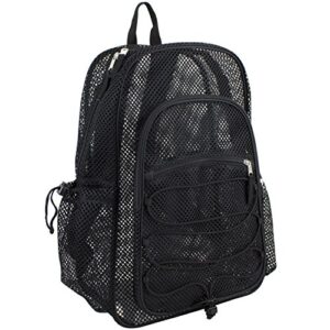 eastsport xl semi-transparent mesh backpack with comfort padded straps and adjustable bungee for work, sports, beach, college and security - black