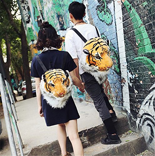 Domineering backpack stuffed tiger head 3D simulation personalised shoulder Bag Animal head shoulders bag (large, tiger yellow)