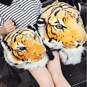 Domineering backpack stuffed tiger head 3D simulation personalised shoulder Bag Animal head shoulders bag (large, tiger yellow)