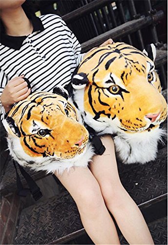 Domineering backpack stuffed tiger head 3D simulation personalised shoulder Bag Animal head shoulders bag (large, tiger yellow)