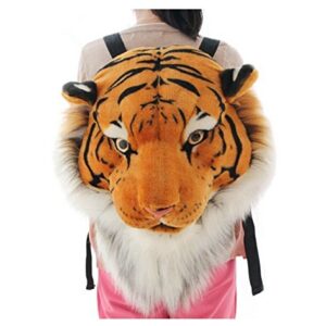 Domineering backpack stuffed tiger head 3D simulation personalised shoulder Bag Animal head shoulders bag (large, tiger yellow)