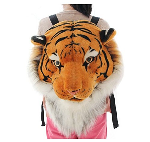 Domineering backpack stuffed tiger head 3D simulation personalised shoulder Bag Animal head shoulders bag (large, tiger yellow)